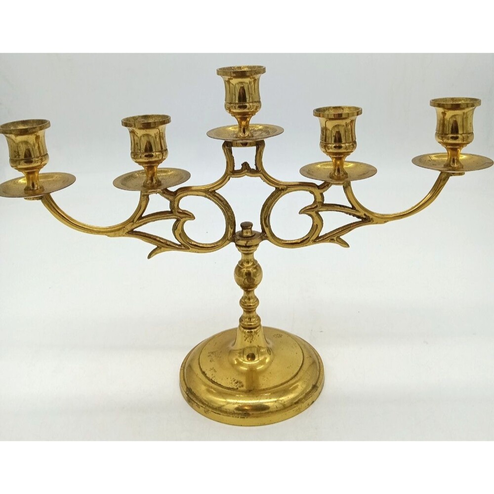 Vintage Brass 5 Arm Ornate Victorian Candelabra Japan 9X12.5"